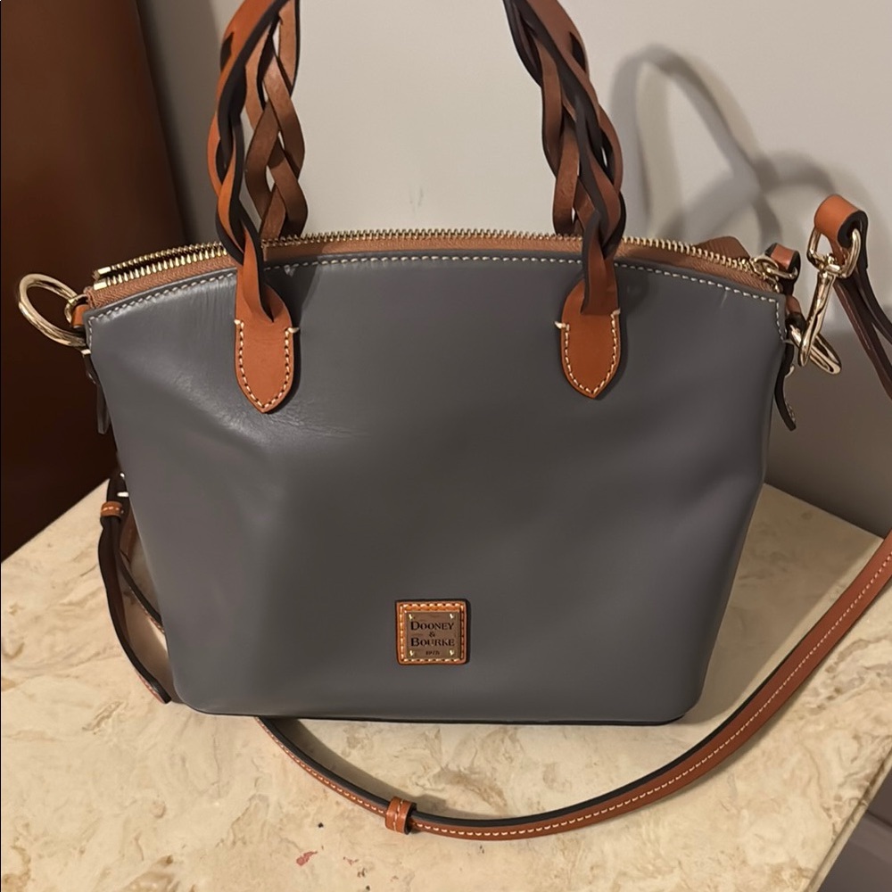 Dooney & Bourke Gray and Brown Shoulder Bag with Braided Handles